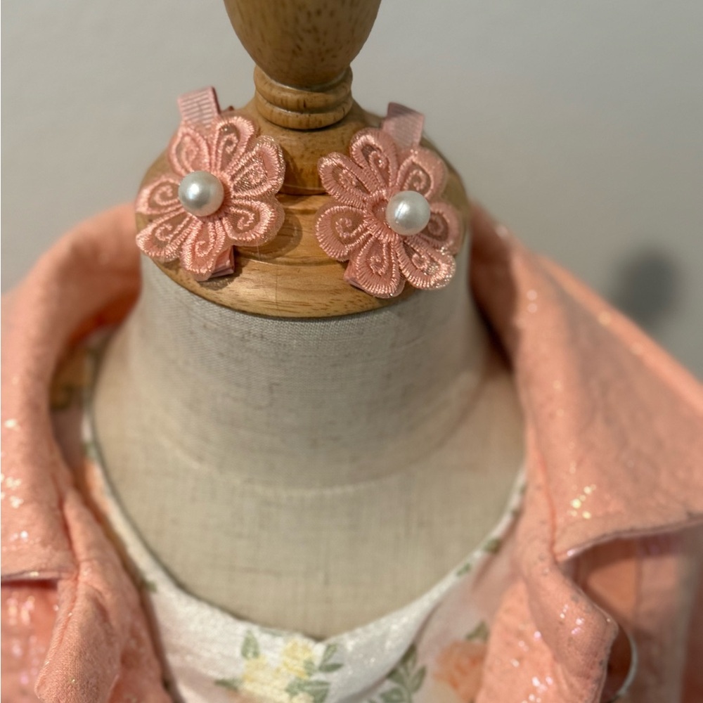 Girls Easter Floral Dress Peach Coat Set w/Purse & Hair Clips NWT 4T - Picture 3 of 7